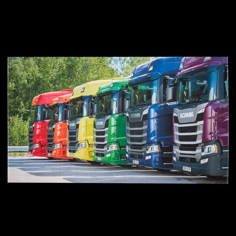 rcznik_z_tczowym_motywem_ciarwek_0.webp Pościele I Koce I Ręczniki^Scania Ręcznik z tęczowym motywem ciężarówek
