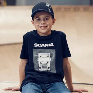 Odzież^Scania T-shirt dziecięcy z nadrukiem ciężarówki, kolor granatowy (navy)