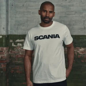T-shirty^Scania T-shirt męski basic z napisem, biały